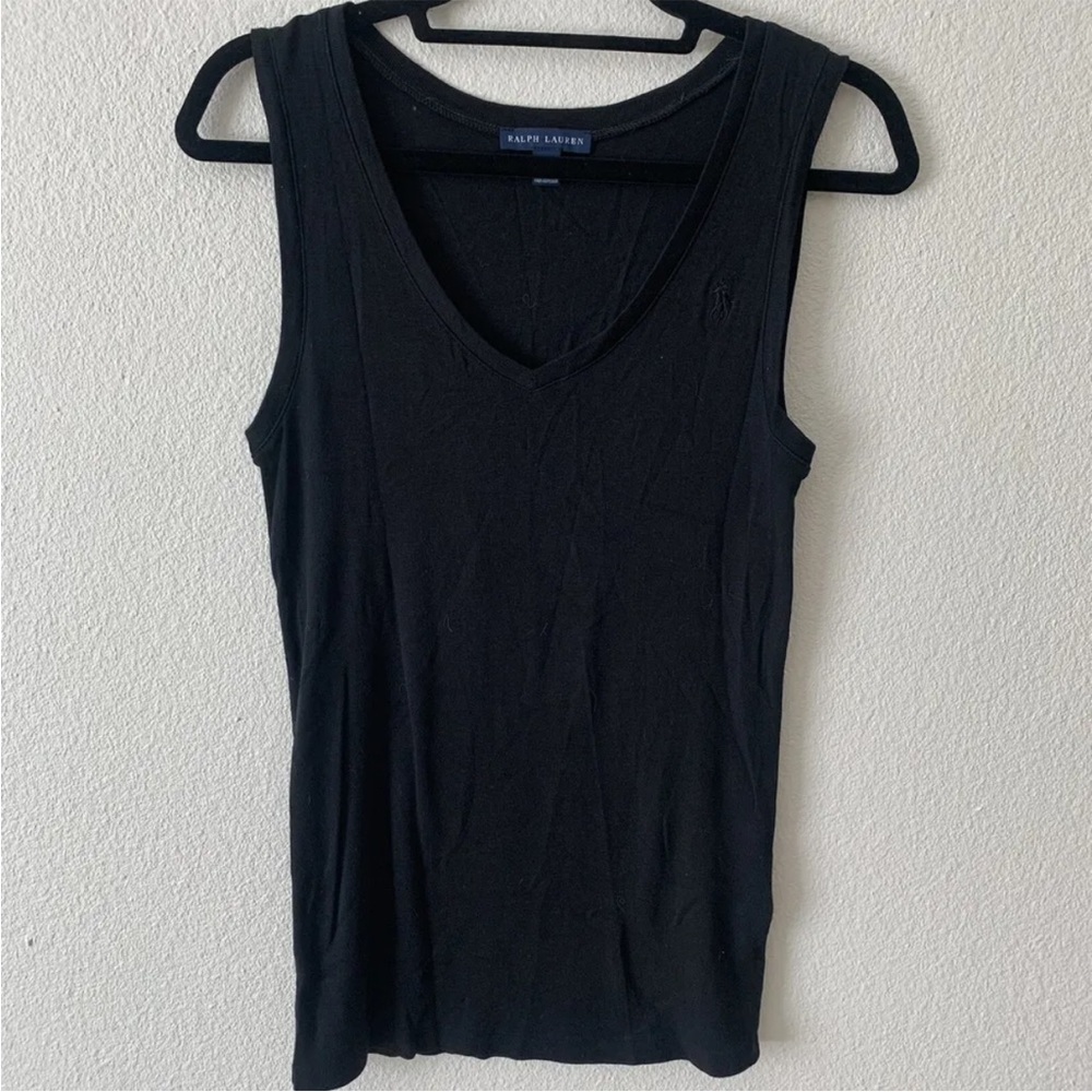 Ralph Lauren Womens Black Jersey Logo Polo Sleeveless Casual Tank Size M